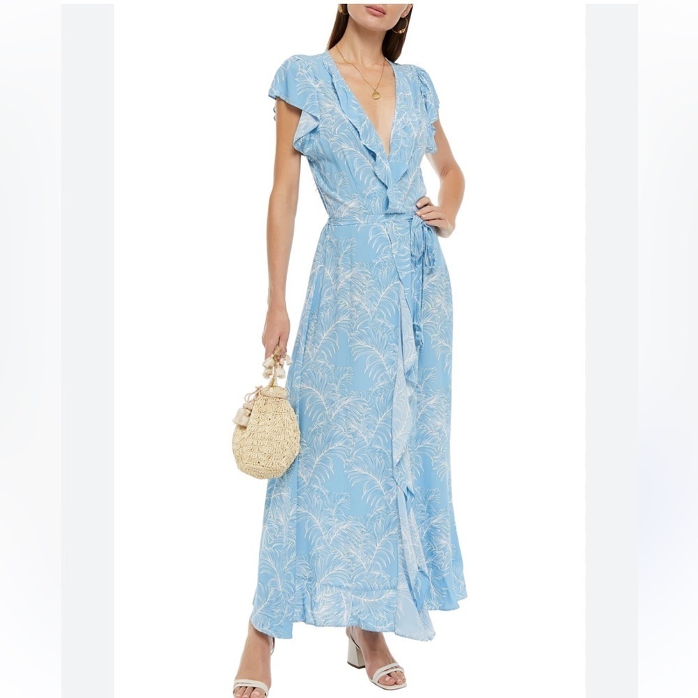 Melissa Odabash Brianna Wrap Maxi Dress Women's Size XS Light‎ Blue Ruffle Tie